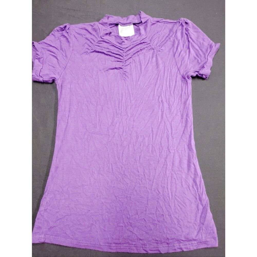 Vintage Butterfly Buttery Soft Purple Short-Sleeve Ruched Crewneck Top